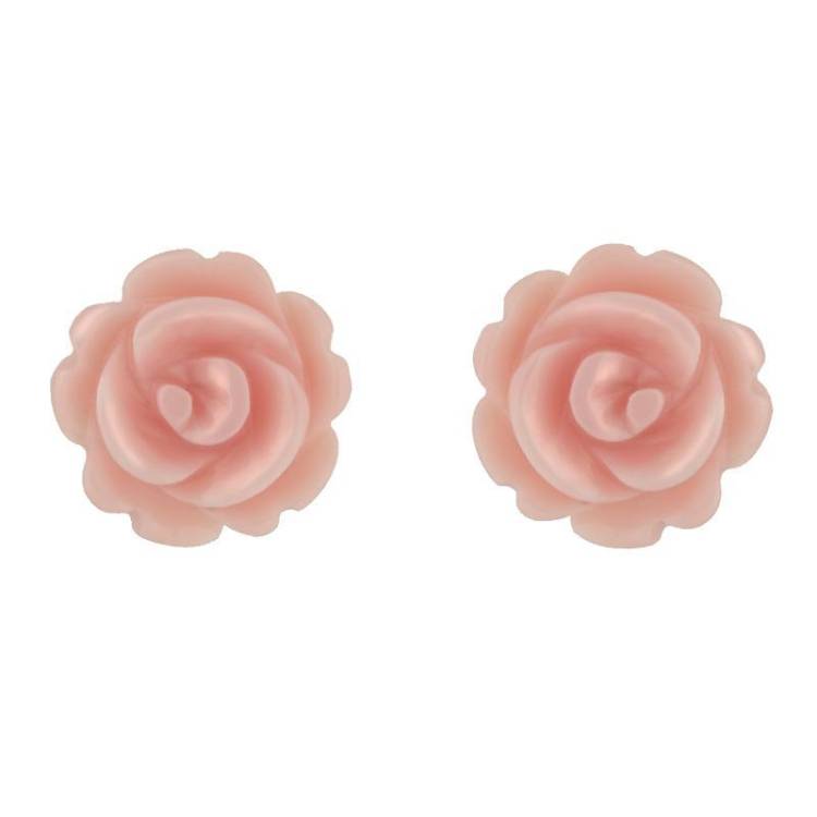 Sterling Silver Pink Conch Tuberose 8mm Rose Stud Earrings - Silver