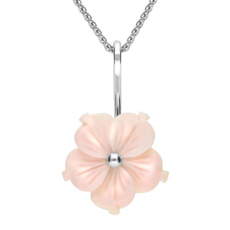 Sterling Silver Pink Conch Tuberose 20mm Carnation Necklace - Silver