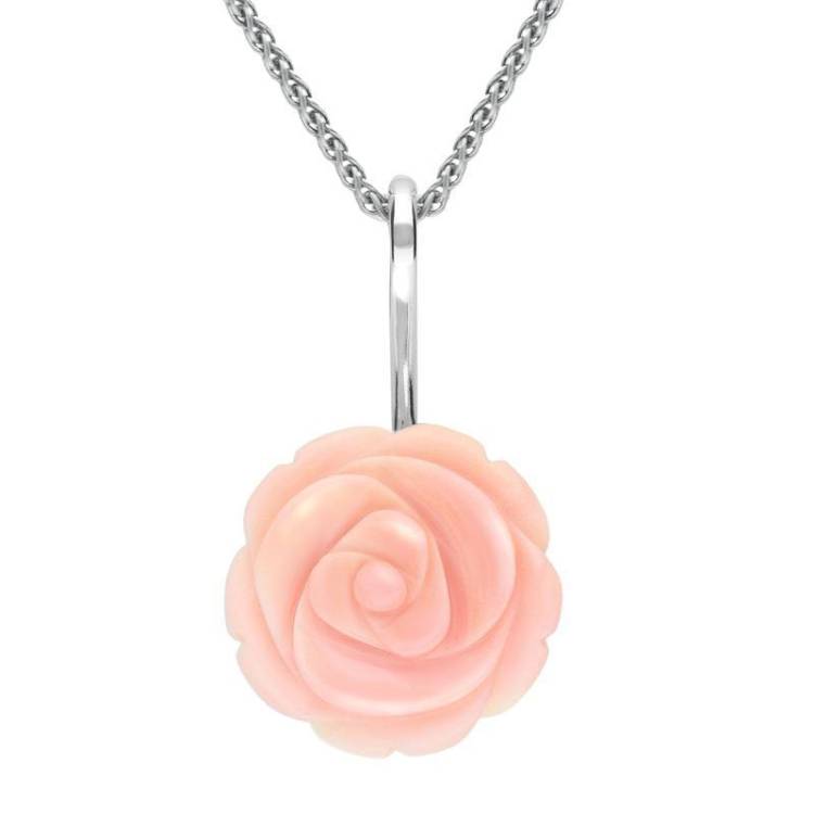 Sterling Silver Pink Conch Tuberose 18mm Rose Necklace - Silver