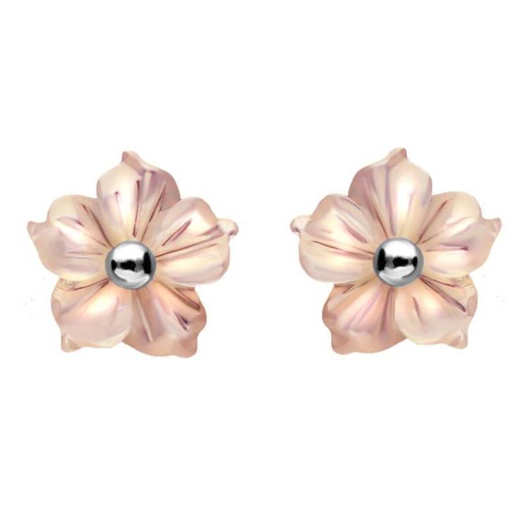 Sterling Silver Pink Mother Of Pearl Tuberose 8mm Carnation Stud Earrings