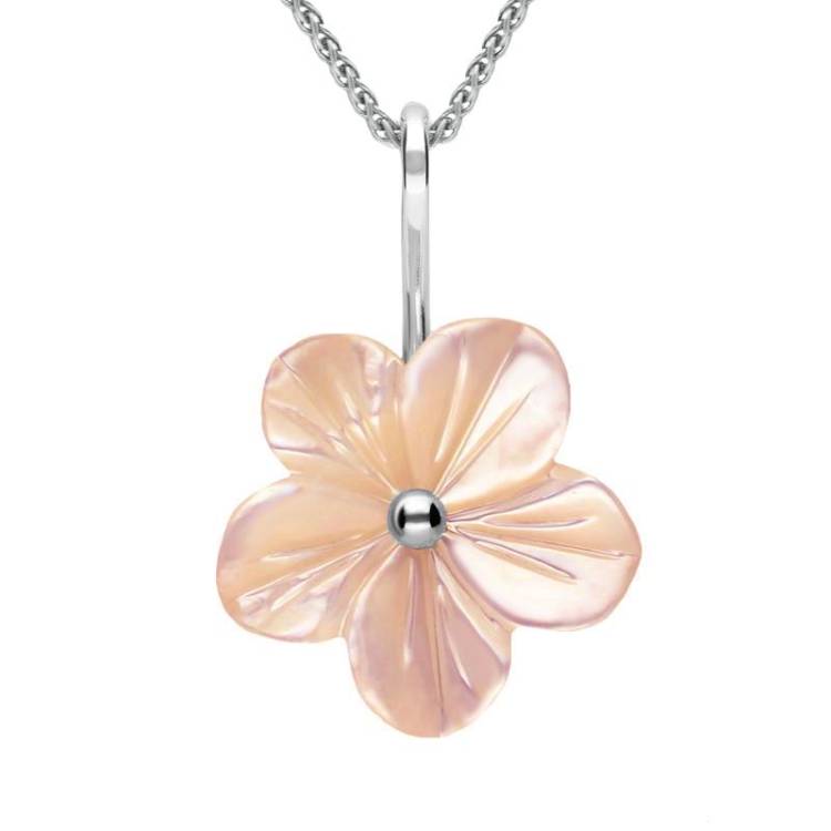Sterling Silver Pink Mother of Pearl Tuberose 22mm Desert Rose Necklace - Silver