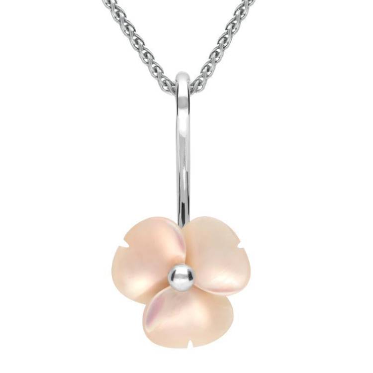 Sterling Silver Pink Mother of Pearl Tuberose 15mm Clover Necklace - Silver