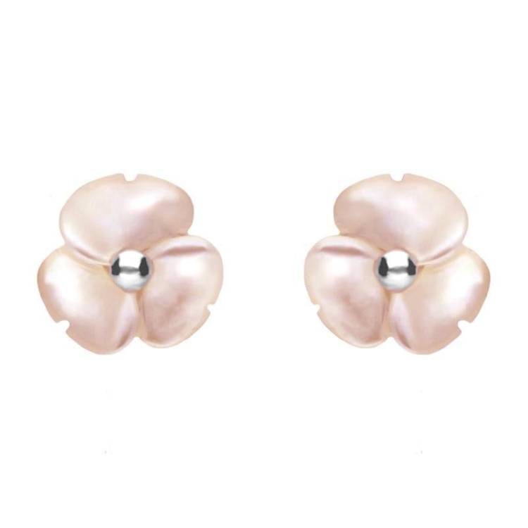 Sterling Silver Pink Mother of Pearl Tuberose 8mm Clover Stud Earrings - Silver