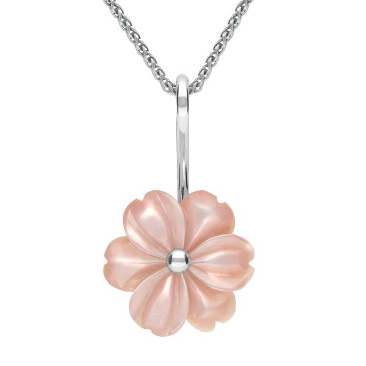Sterling Silver Pink Mother of Pearl Tuberose 18mm Dahlia Necklace - Silver