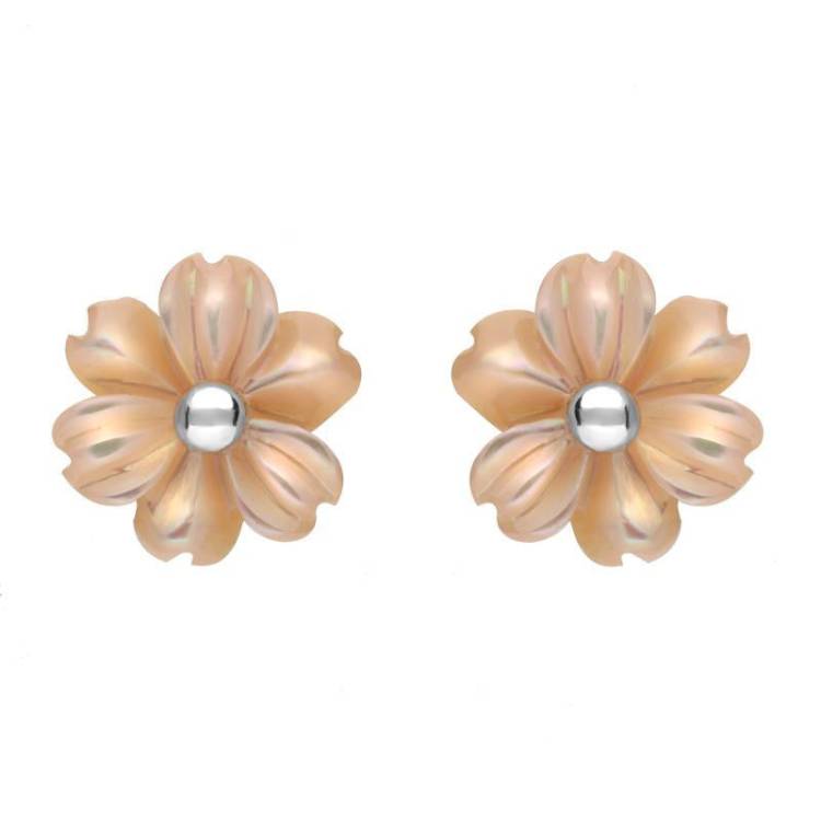 Sterling Silver Pink Mother of Pearl Tuberose 8mm Dahlia Stud Earrings - Silver