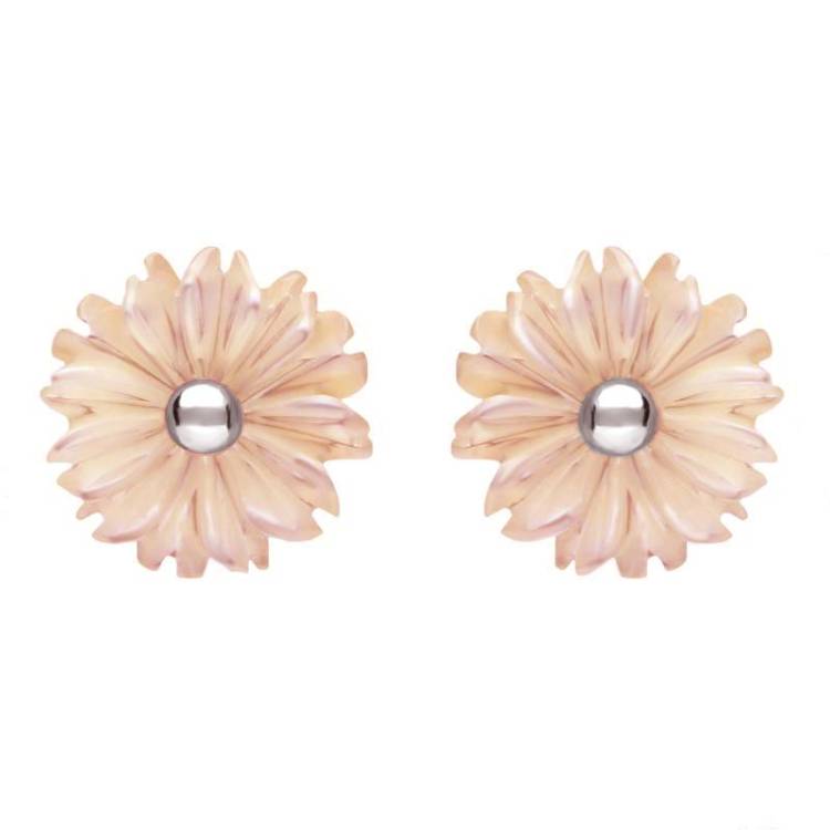 Sterling Silver Pink Mother of Pearl Tuberose 8mm Daisy Stud Earrings - Silver