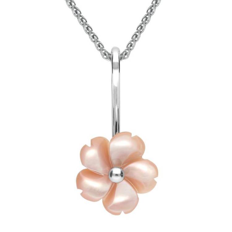 Sterling Silver Pink Mother of Pearl Tuberose 15mm Gypsophila Necklace - Silver