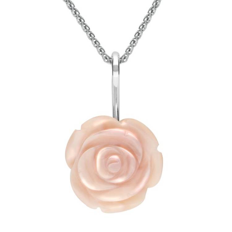 Sterling Silver Pink Mother of Pearl Tuberose 20mm Rose Necklace - Silver