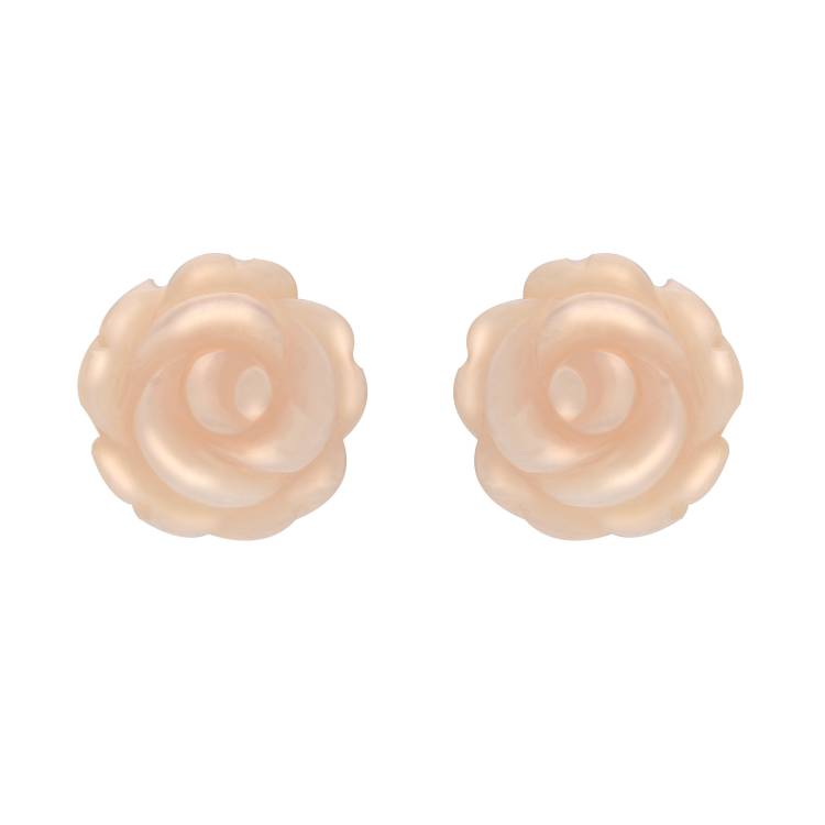 Sterling Silver Pink Mother of Pearl Tuberose 10mm Rose Stud Earrings - Silver