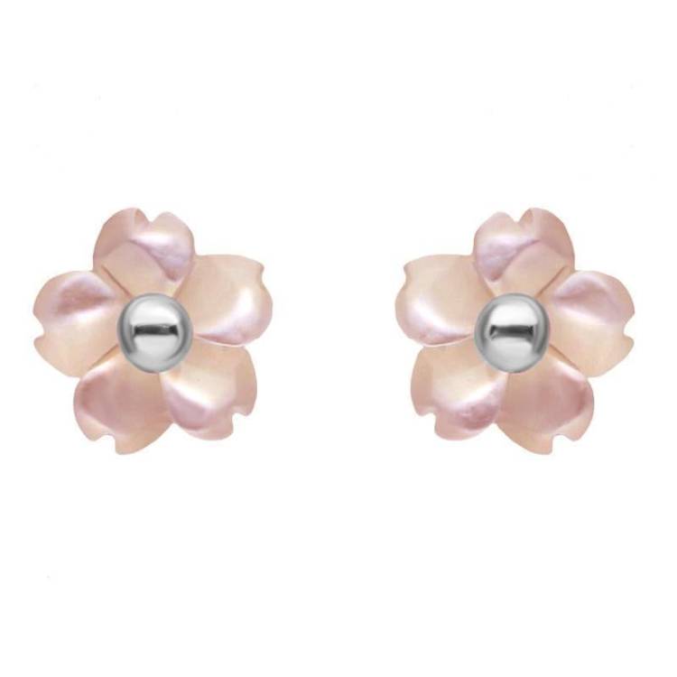 Sterling Silver Pink Mother of Pearl Tuberose 6mm Gypsophila Stud Earrings - Silver