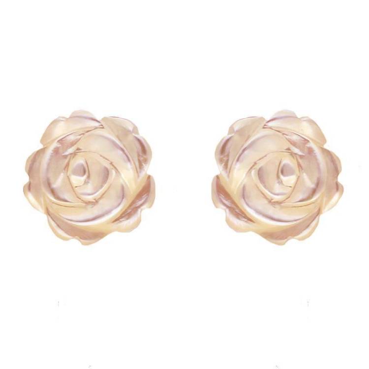 Sterling Silver Pink Mother of Pearl Tuberose 8mm Rose Stud Earrings - Silver