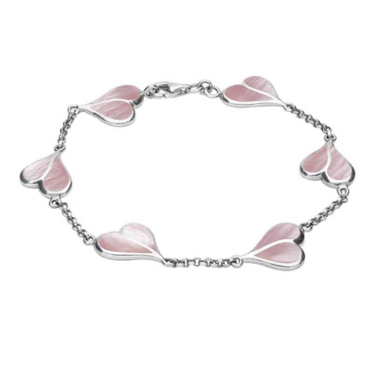 Sterling Silver Pink Mother of Pearl Split Heart Bracelet - Silver