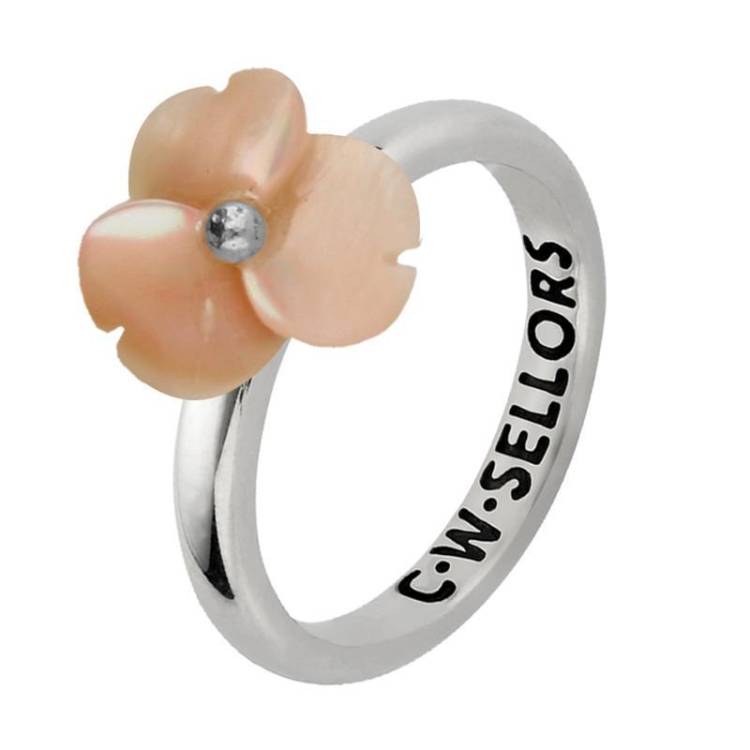 Sterling Silver Pink Mother of Pearl Tuberose 10mm Clover Ring - Silver