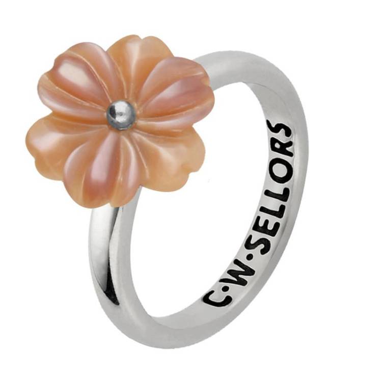 Sterling Silver Pink Mother of Pearl Tuberose 12mm Dahlia Ring - Silver