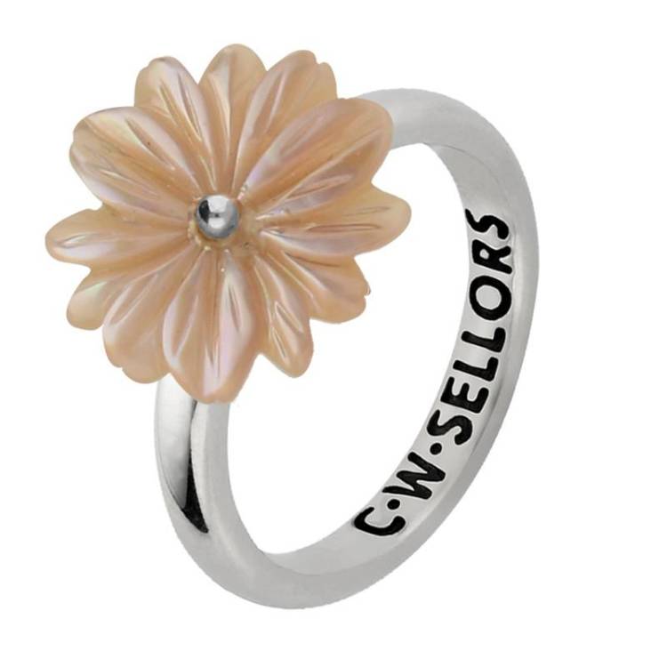 Sterling Silver Pink Mother of Pearl Tuberose 15mm Daisy Ring - Silver