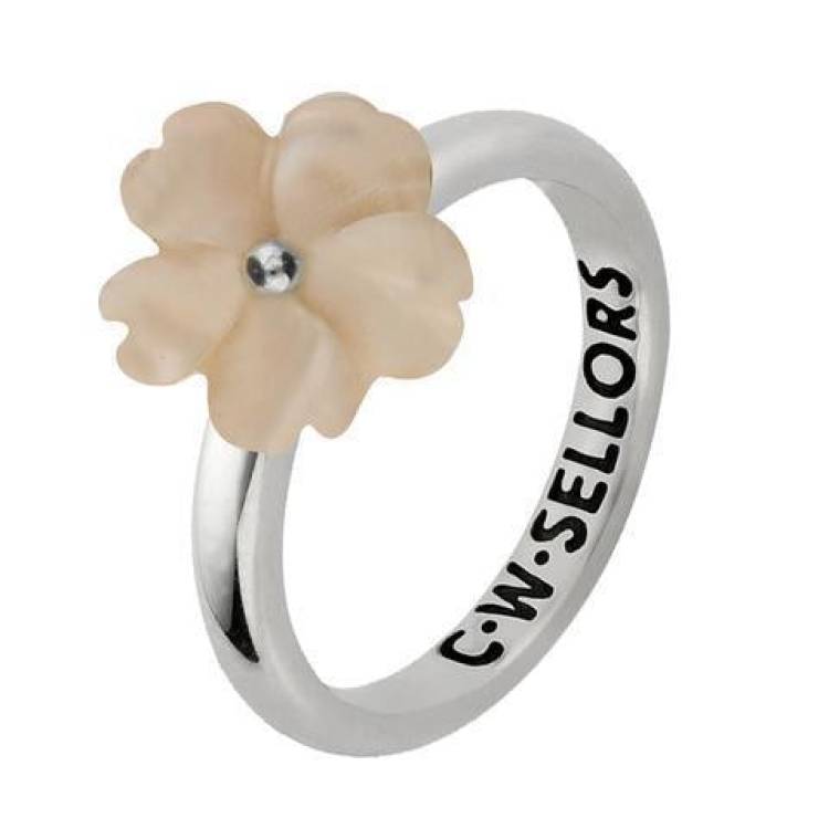 Sterling Silver Pink Mother of Pearl Tuberose 10mm Gypsophila Ring - Silver