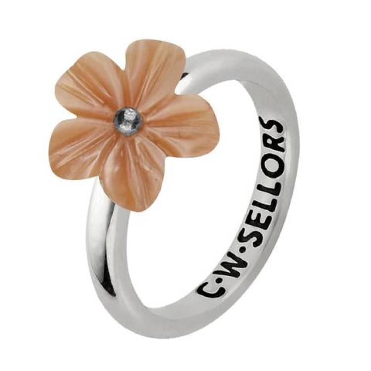 Sterling Silver Pink Mother of Pearl Tuberose 12mm Desert Rose Ring - Silver