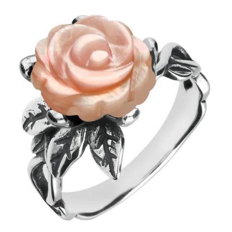 Sterling Silver Pink Mother of Pearl Tuberose 10mm Rose Leaf Twist Ring - Silver