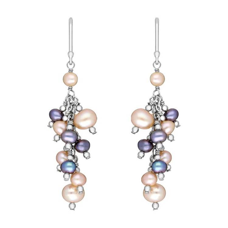 Sterling Silver Pink and Black Pearl Drop Earrings D
