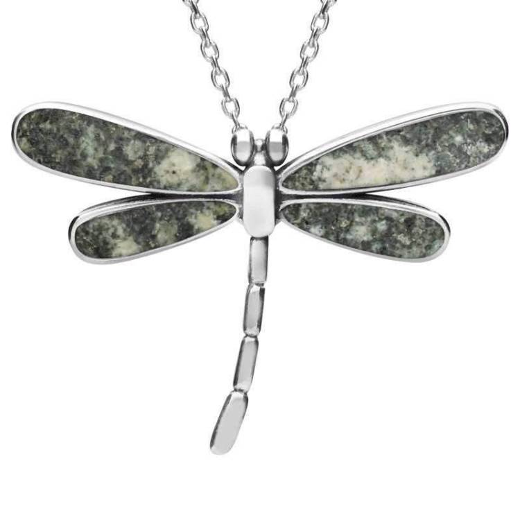 Sterling Silver Preseli Bluestone Four Stone Small Dragonfly Necklace - Silver