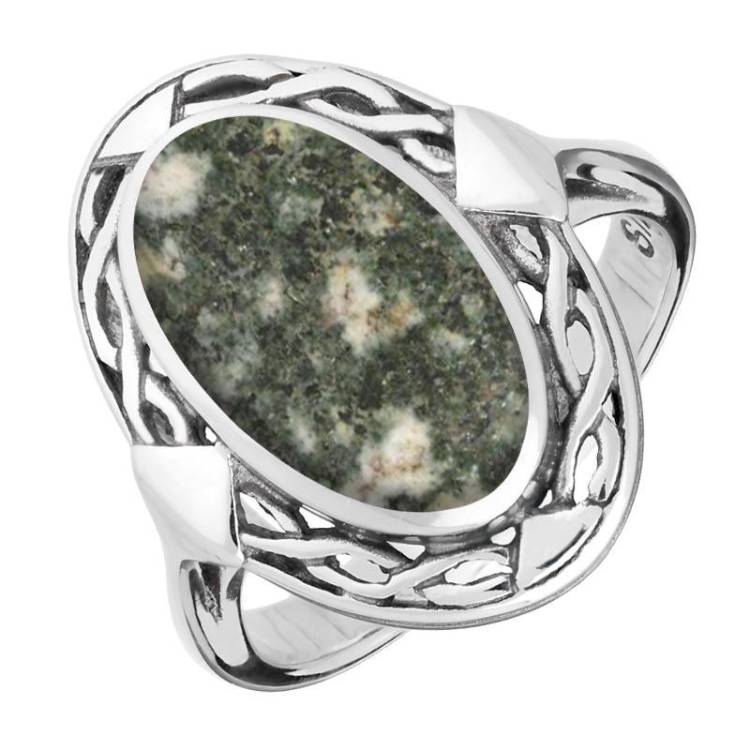 Sterling Silver Preseli Bluestone Oval Celtic Ring - Silver