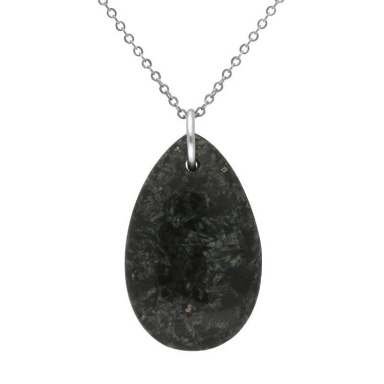 Sterling Silver Preseli Bluestone Pear Shaped Carved Necklace - Silver
