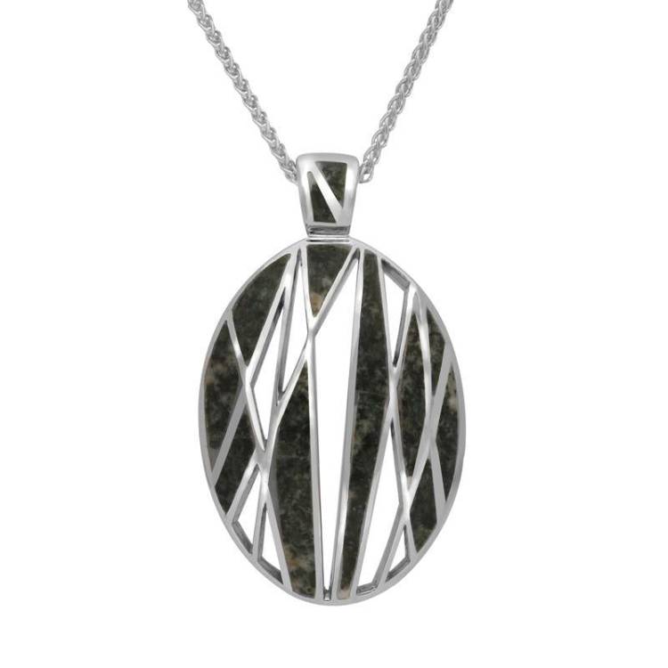 Sterling Silver Preseli Bluestone Semi Open Large Oval Necklace - Silver