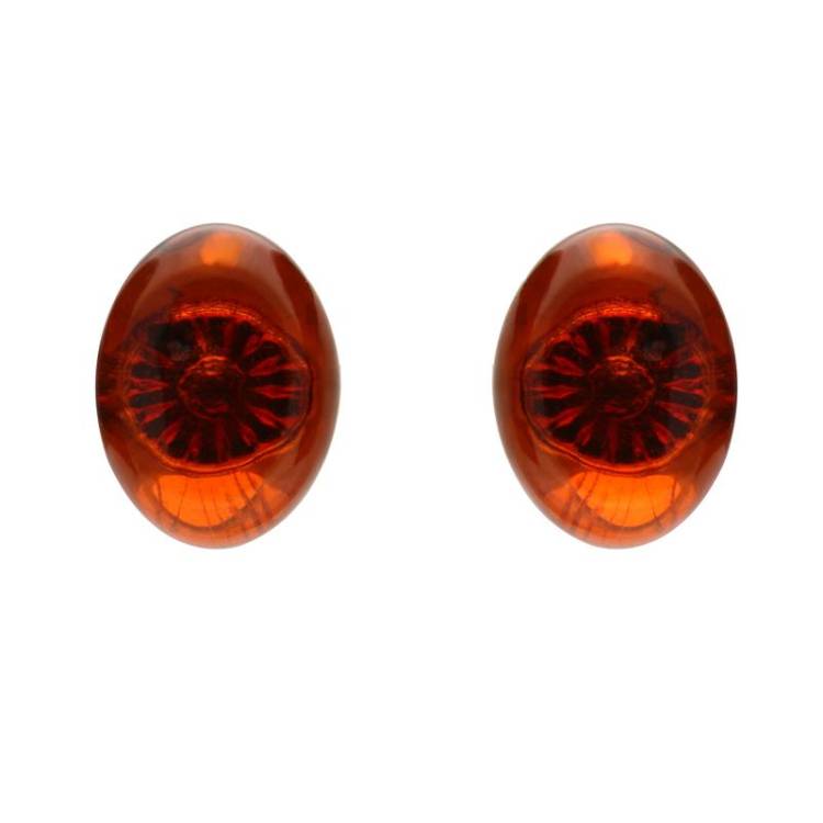 Sterling Silver Red Amber Oval Pebble Stud Earrings - Silver