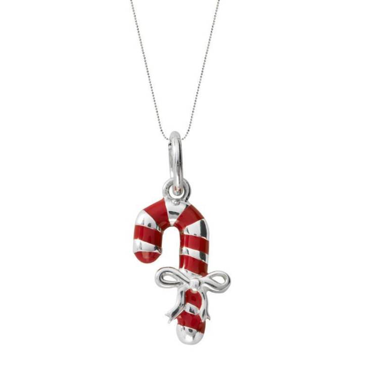 Sterling Silver Red Enamel Small Candy Cane Necklace - Option1 Value Silver
