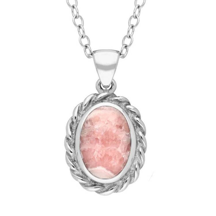 Sterling Silver Rhodochrosite Heavy Rope Necklace - Silver