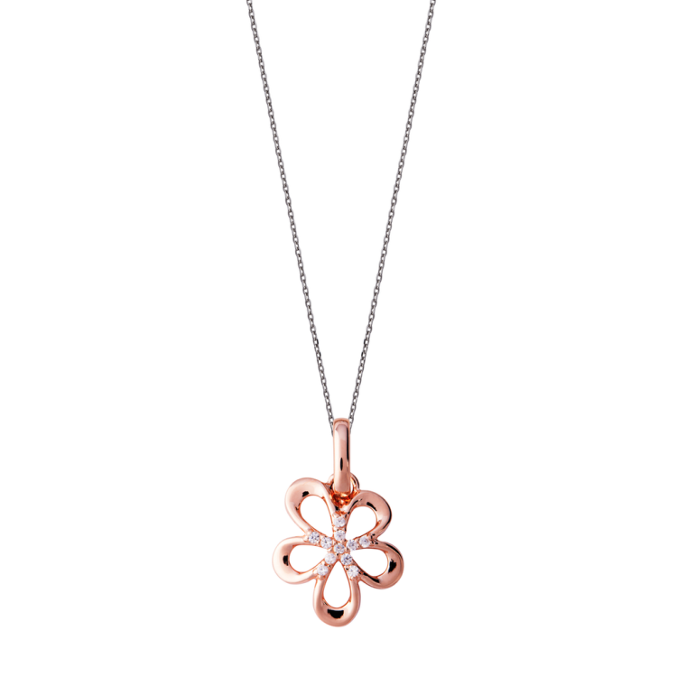 Rose Gold Sterling Silver Plated Open Flower Necklace - Option1 Value Silver