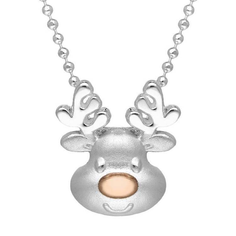 Rose Gold Plated Sterling Silver Reindeer Face Pendant - Option1 Value Rose Gold