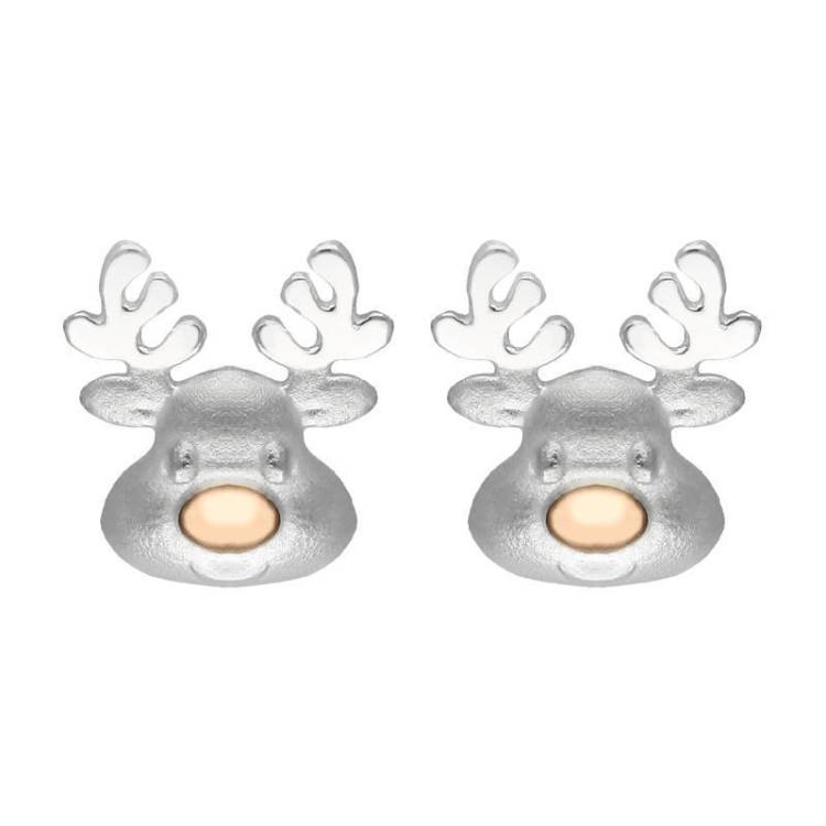 Rose Gold Plated Sterling Silver Reindeer Face Stud Earrings - Option1 Value Rose Gold