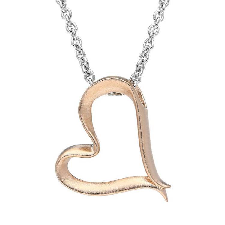 Rose Gold Sterling Silver Plated Open Heart Necklace - Silver
