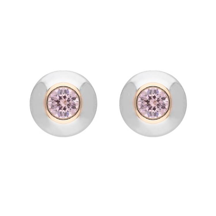 Sterling Silver and Rose Gold Plated Sterling Silver Pink CZ Front Back Stud Earrings - Option1 Value Silver