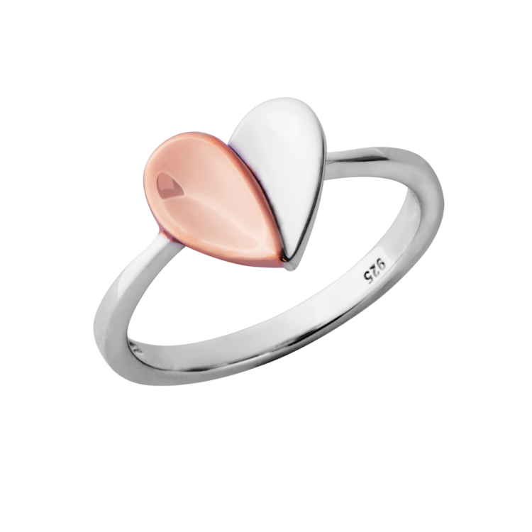 Rose Gold Sterling Silver Plated Split Heart Ring - Option1 Value Silver