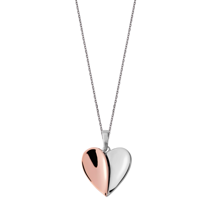 Rose Gold Sterling Silver Plated Split Heart Necklace - Option1 Value Silver
