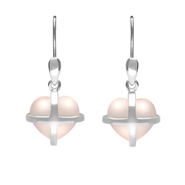 Sterling Silver Rose Quartz Small Cross Heart Drop Earrings - Option1 Value Silver