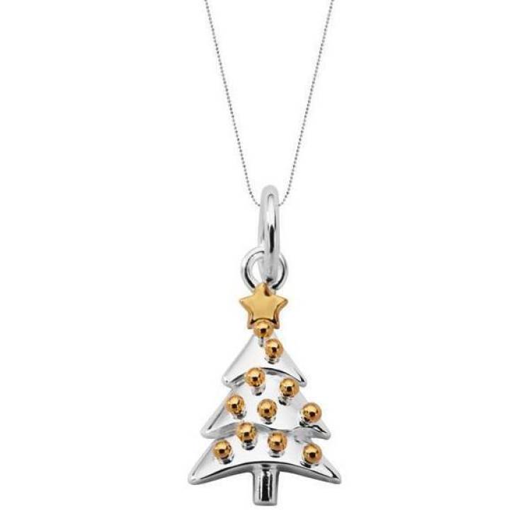 Sterling Silver Small Christmas Tree with Baubles Necklace - Option1 Value Yellow Gold