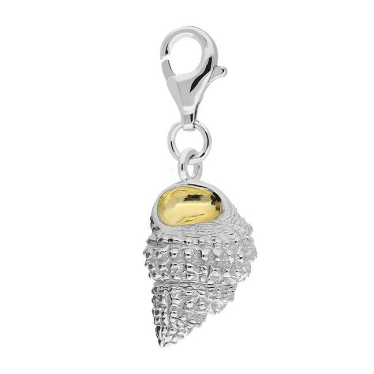 Sterling Silver Yellow Gold Large Ridged Conch Shell Charm - Silver
