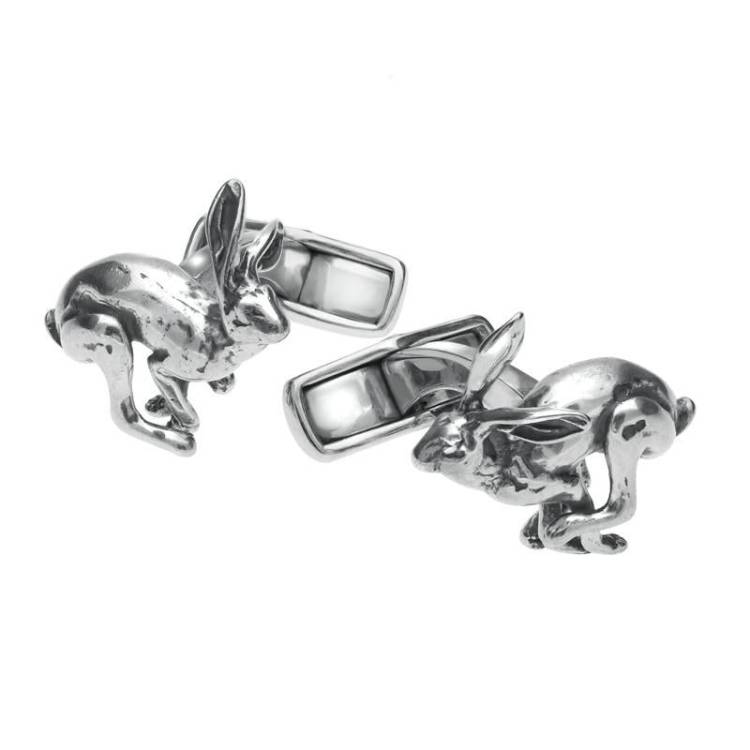 Sterling Silver Small Running Hare Cufflinks - Silver