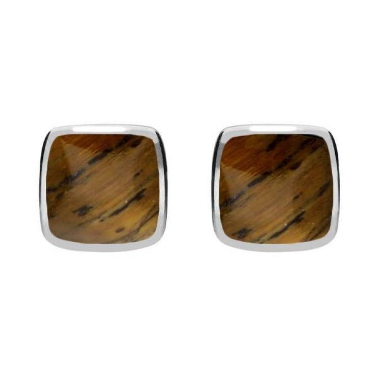 Sterling Silver Tigers Eye Cushion Stud Earrings - Silver
