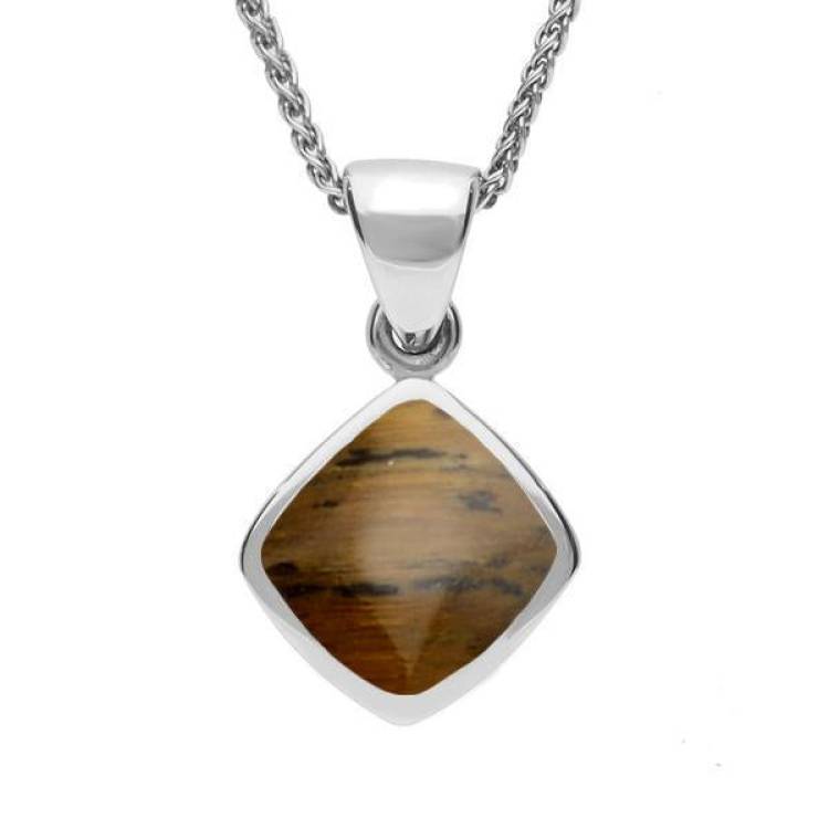 Sterling Silver Tigers Eye Dinky Cushion Necklace - Silver