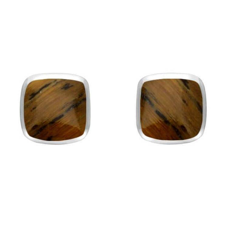 Sterling Silver Tigers Eye Small Dinky Cushion Stud Earrings