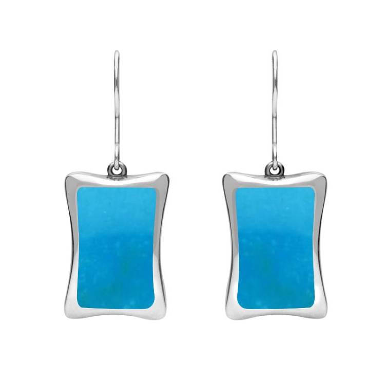 Sterling Silver Turquoise Abstract Oblong Hook Drop Earrings - Silver
