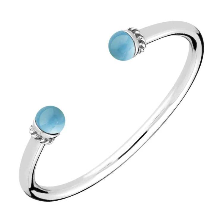 Sterling Silver Turquoise Bead Torc Twist Bangle - Silver