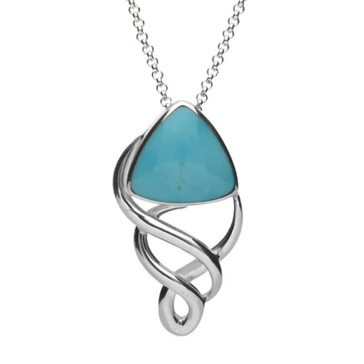 Sterling Silver Turquoise Curved Triangle Celtic Necklace - Option1 Value Silver