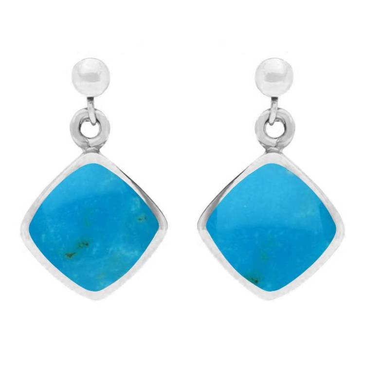 Sterling Silver Turquoise Cushion Drop Earrings - Silver