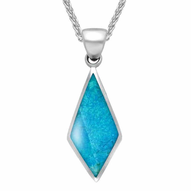 Sterling Silver Turquoise Diamond Shaped Necklace - Silver