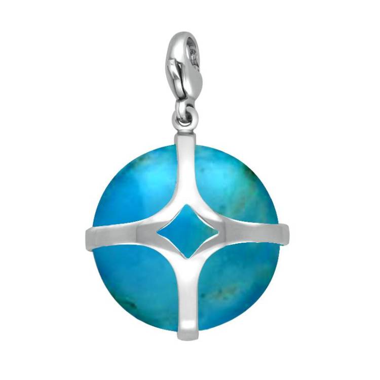 Sterling Silver Turquoise Disc Open Cross Large Charm D - Silver